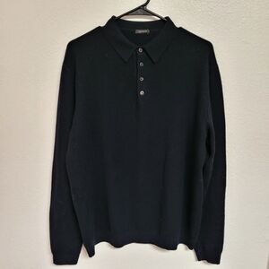 Manrico Black Collared Cashmere Sweater Made in Italy